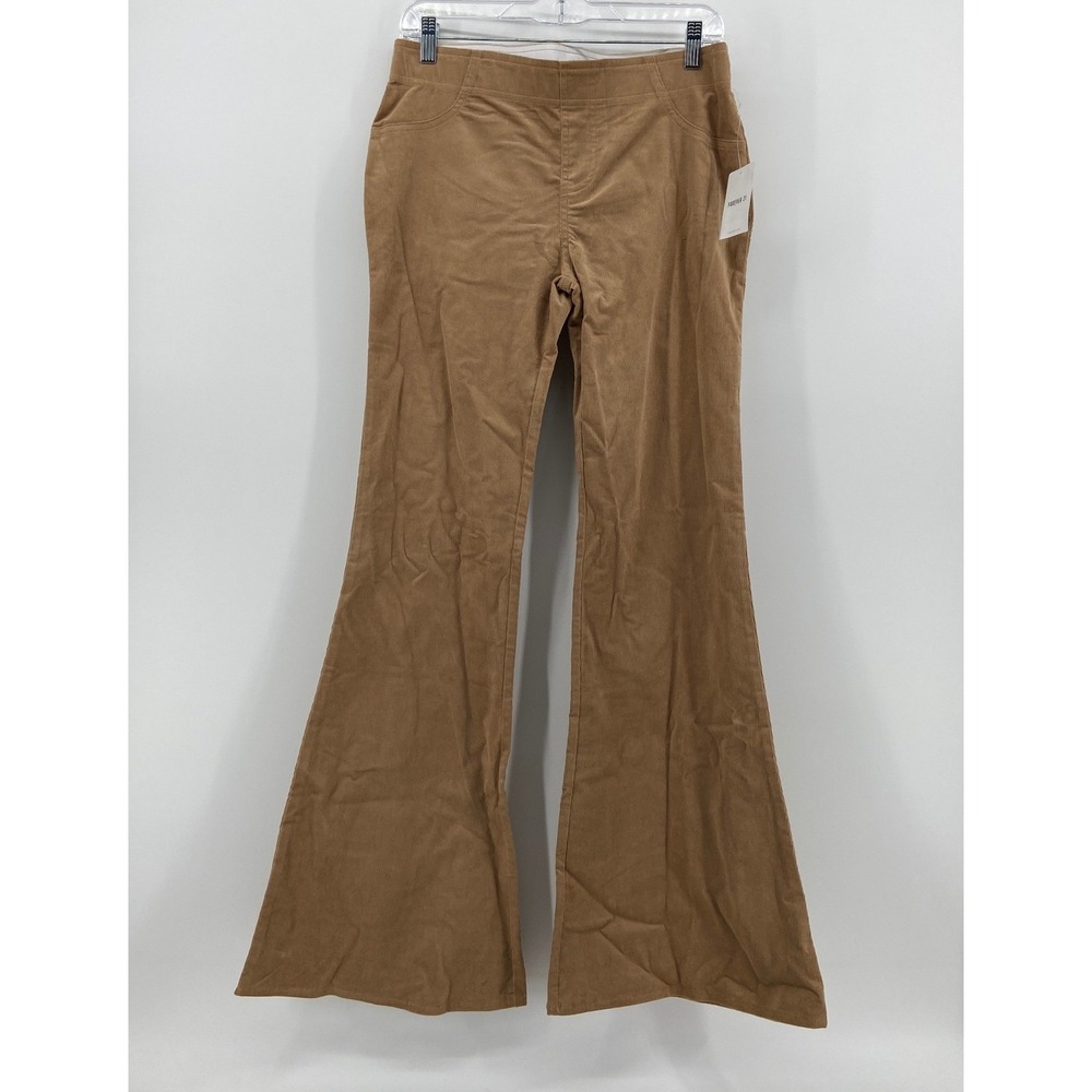 Forever 21 Womens Corduroy Flare Pants Camel Tan Bell Bottom Pull On Large